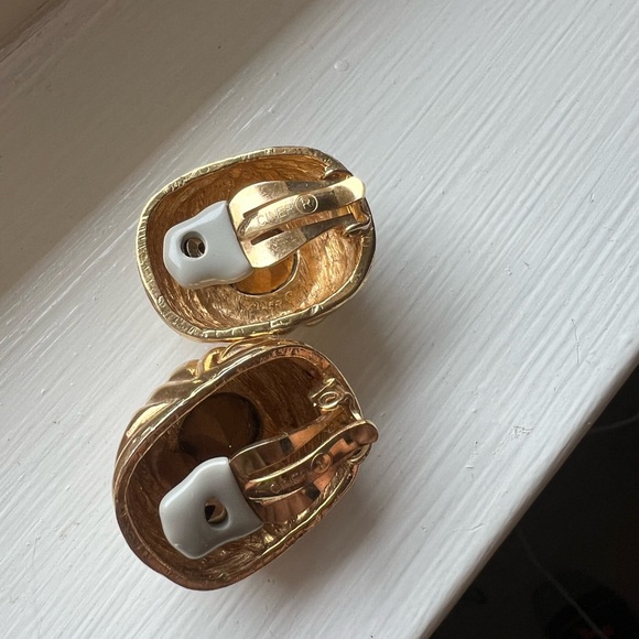 Vintage 80s oversized Gold and Crystal Ciner statement Earrings stamped - Picture 4 of 5